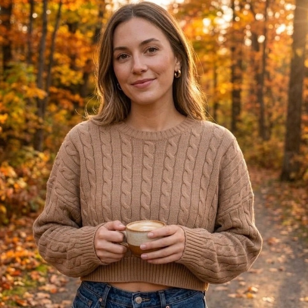 Sunday Best Aritzia Peggy Cable Knit Sweater Women XL Brown Merino Wool Cropped